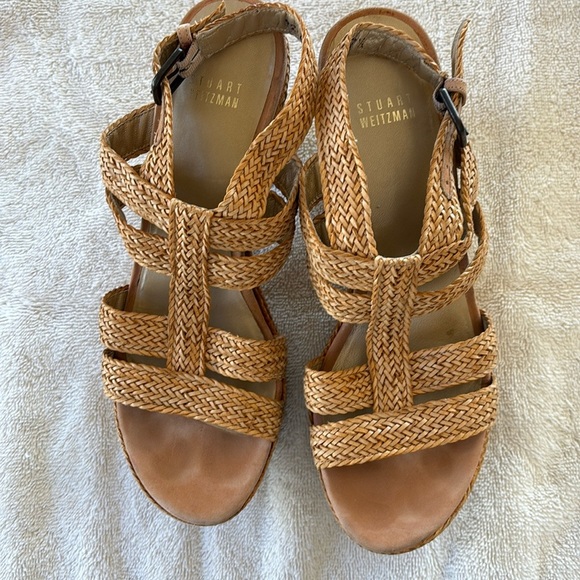Stuart Weitzman SIZE 7.5 Waveit Woven Raffia platform heels